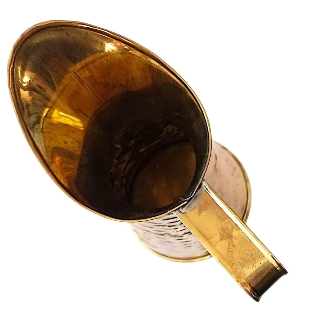 Brass Embossed Ale Pitcher‎ Pub Scene Repousse Made In England Textured Vintage